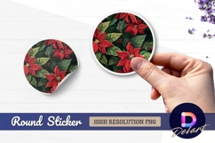 Poinsettia floral pattern round sticker png Product Image 1