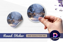 Winter village snowfall Round Sticker PNG Product Image 1