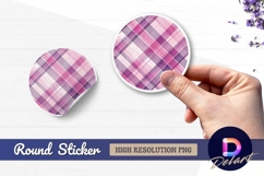 Pink and purple plaid round sticker png Product Image 1