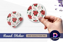 Poinsettia flower and berries round sticker png Product Image 1