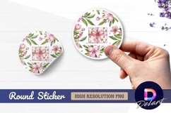 Watercolor gift box with cherry blossoms round sticker png Product Image 1