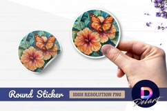Monarch butterfly hibiscus flowers Round Sticker PNG Product Image 1