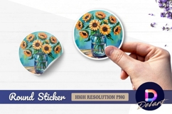 Sunflowers in jar acrylic painting Round Sticker PNG Product Image 1
