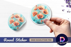 Watercolor poppies floral arrangement Round Sticker PNG Product Image 1