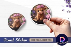 Cute highland cow calf with floral crown Round Sticker PNG Product Image 1