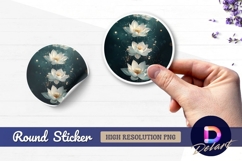 Elegant white lotus flowers circular Round Sticker PNG Product Image 1