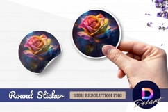Colorful rose against galaxy background Round Sticker PNG Product Image 1
