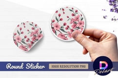 Pink cherry blossom floral Round sticker png Product Image 1