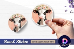 Cute cow with flower crown Round Sticker PNG Product Image 1