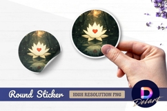 Lotus flower heart pond Round Sticker PNG Product Image 1