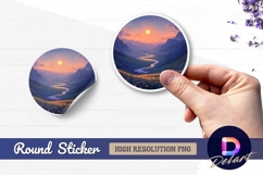 Serene valley river sunset Round Sticker PNG Product Image 1