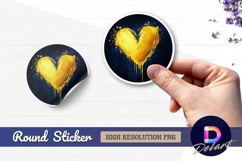 Golden heart with dripping paint Round Sticker PNG Product Image 1