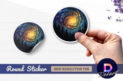 Swirling galaxy above forest Round Sticker PNG Product Image 1
