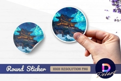 Korean temple waves Round Sticker PNG Product Image 1
