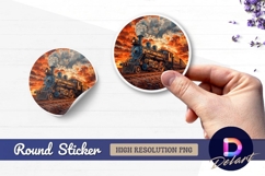 Vintage steam train against dramatic sky Round Sticker PNG Product Image 1