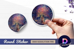 Whimsical deer under butterfly tree Round Sticker PNG Product Image 1