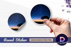 Silhouette tree starry night Round Sticker PNG Product Image 1