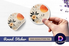 Watercolor flower with orange sun Round Sticker PNG Product Image 1