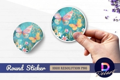 Two butterflies with floral round sticker png Product Image 1