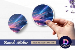Night sky mountains landscape Round sticker png Product Image 1