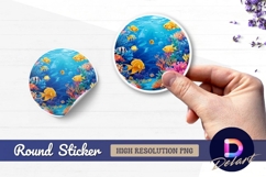 Cartoon fish and coral reef Round Sticker PNG Product Image 1