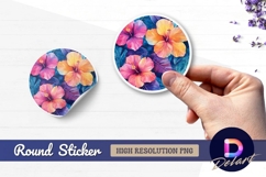 Watercolor hibiscus flowers Round Sticker PNG Product Image 1