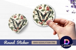Butterfly among berries and flowers Round Sticker PNG Product Image 1