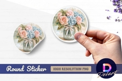Watercolor roses and hydrangeas round sticker png Product Image 1