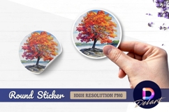 Watercolor autumn tree Round Sticker PNG Product Image 1