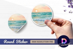 Watercolor ocean sunset Round Sticker PNG Product Image 1