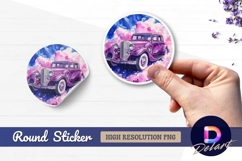 Purple vintage car watercolor Round Sticker PNG Product Image 1