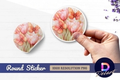 Watercolor tulips and butterflies Round Sticker PNG Product Image 1