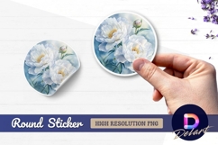 Elegant white peonies watercolor Round Sticker PNG Product Image 1