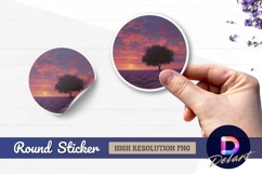Lavender field tree at sunset Round Sticker PNG Product Image 1