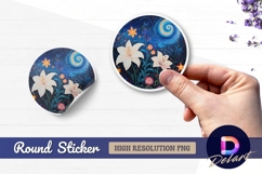 Dreamy floral garden with stars Round Sticker PNG Product Image 1