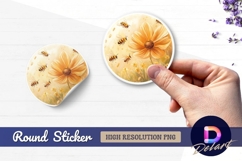 Bees flying around yellow flower Round Sticker PNG Product Image 1