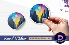 Night cityscape moon painting round sticker png Product Image 1