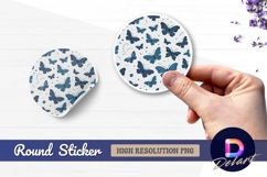 Blue butterfly pattern Round sticker png Product Image 1