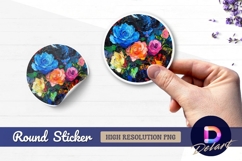 Colorful rose bouquet artistic Round Sticker PNG Product Image 1