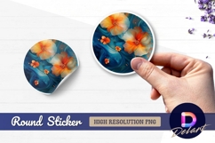 Floral arrangement on blue abstract round sticker png Product Image 1