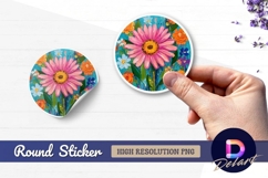 Vibrant floral painting Round Sticker PNG Product Image 1