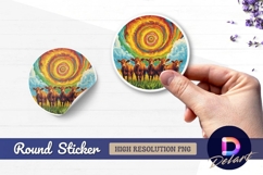 Surreal cows under colorful sky Round Sticker PNG Product Image 1