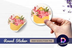 Envelope filled with pink flowers Round sticker png Product Image 1