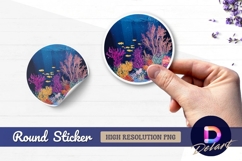 Vibrant underwater coral reef round sticker png Product Image 1