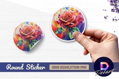 Vibrant watercolor rose blossom Round Sticker PNG Product Image 1
