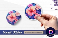Watercolor hibiscus flowers illustration Round Sticker PNG Product Image 1