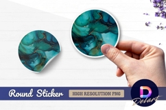 Abstract turquoise and gold ink Round Sticker PNG Product Image 1