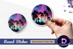 Palm trees silhouettes with galaxy sky Round Sticker PNG Product Image 1