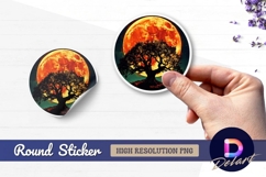 Silhouette tree with red moon Round Sticker PNG Product Image 1