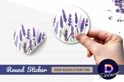 Watercolor lavender flowers round sticker png image Product Image 1